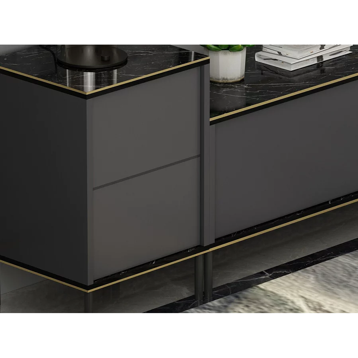 Mueble TV Kailua 1707 (Antracita + Mármol negro) 260 cm 5