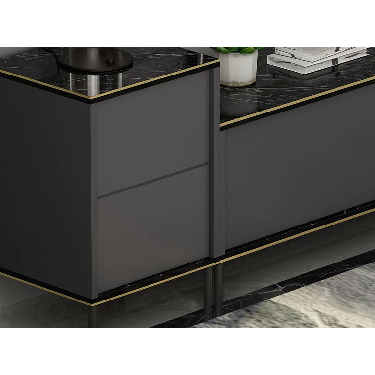 Mueble TV Kailua 1707 (Antracita + Mármol negro) 260 cm 5