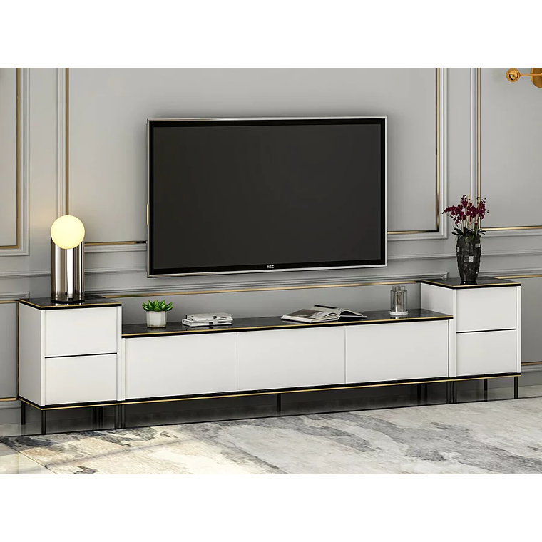 Mueble TV Kailua 1707 (Blanco + Mármol negro) 260 cm 1