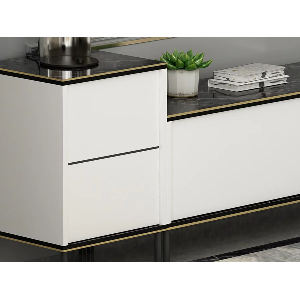 Mueble TV Kailua 1707 (Blanco + Mármol negro) 260 cm 5
