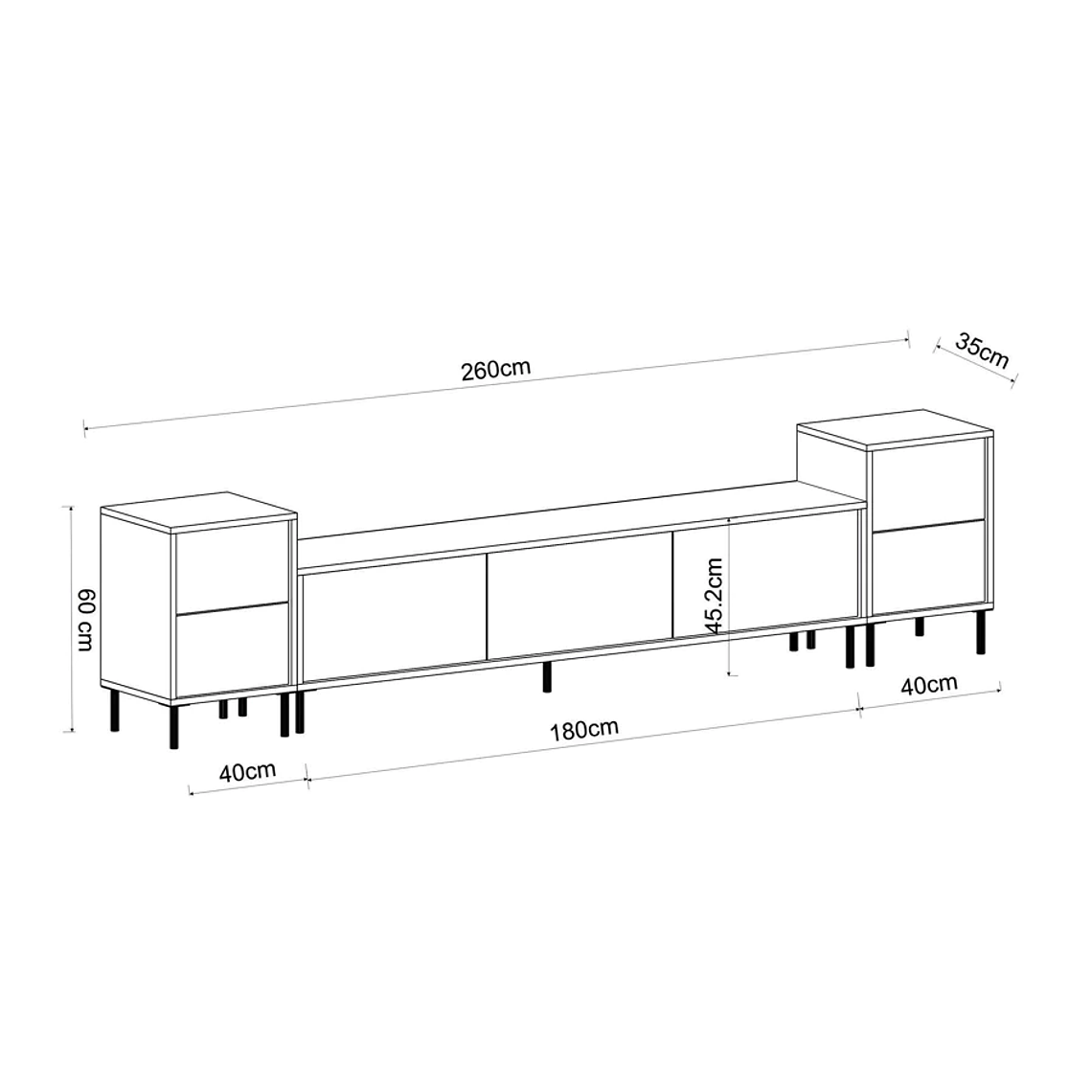 Mueble TV Kailua 1707 (Blanco + Mármol negro) 260 cm 6