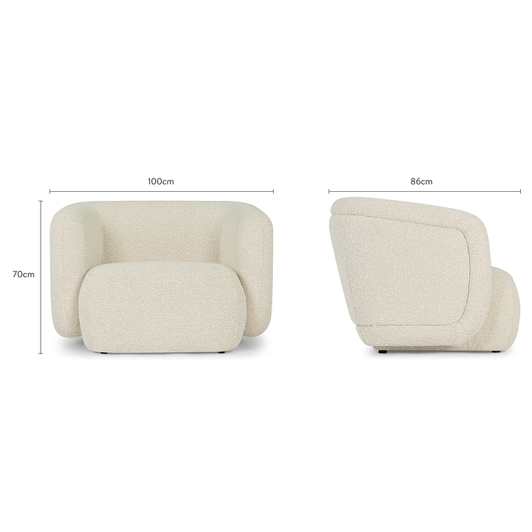 Sofá 1 plaza VOLTA Madera Negra / Blanco Avena Bouclé 100 cm 12