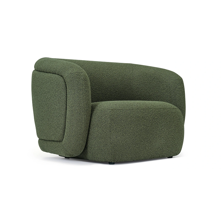 Sofá 1 plaza VOLTA Madera Negra / Bouclé Verde Caqui 100 cm 2