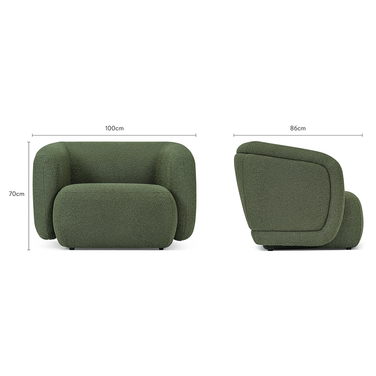 Sofá 1 plaza VOLTA Madera Negra / Bouclé Verde Caqui 100 cm 11