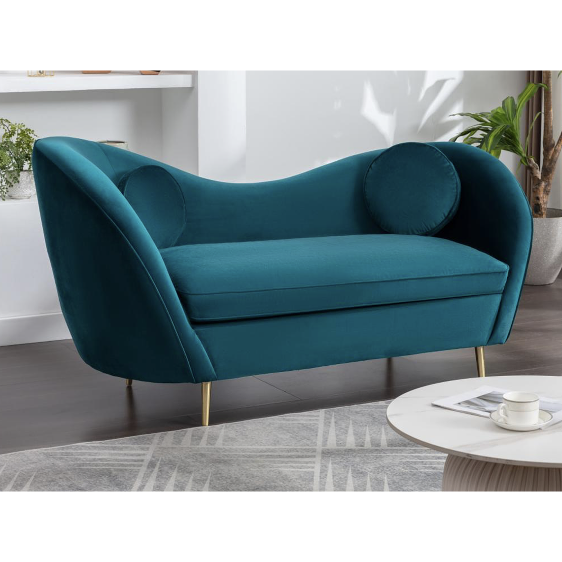 Sofá de 2 plazas de terciopelo azul turquesa ORMARA 160 cm 1