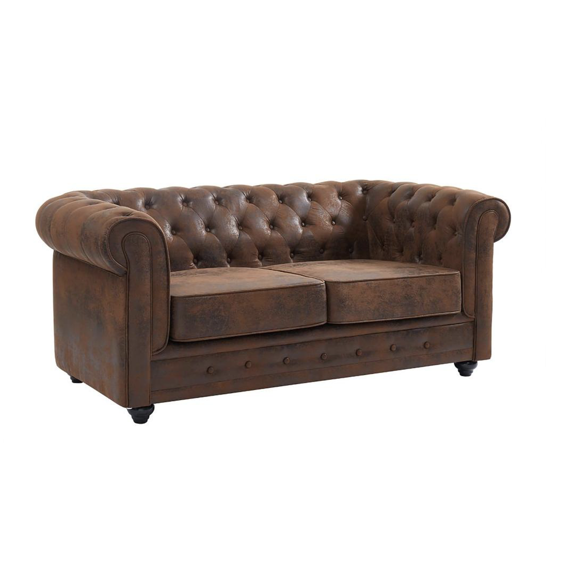 Sofá de 2 plazas CHESTERFIELD de microfibra con acabado de piel envejecida 168 cm 3