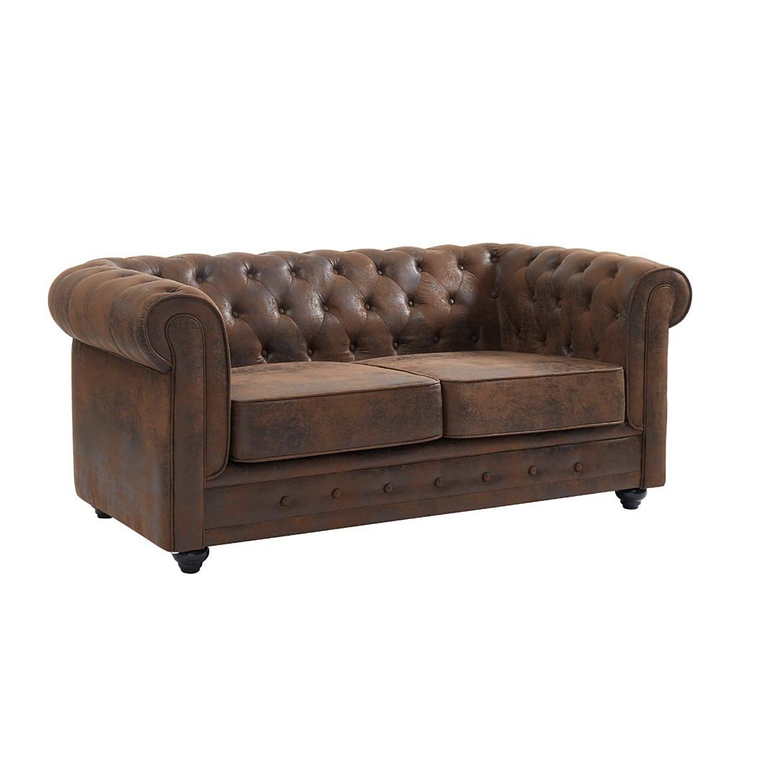 Sofá de 2 plazas CHESTERFIELD de microfibra con acabado de piel envejecida 168 cm 3