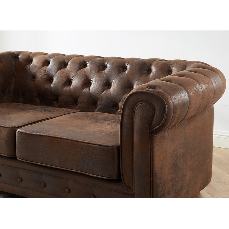 Sofá de 2 plazas CHESTERFIELD de microfibra con acabado de piel envejecida 168 cm 4