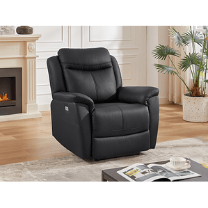 Bergere relax eléctrico de cuero de vaca negro NOMAJO