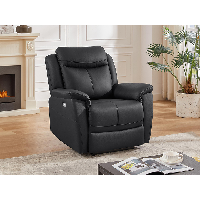 Bergere relax eléctrico de cuero de vaca negro NOMAJO 1