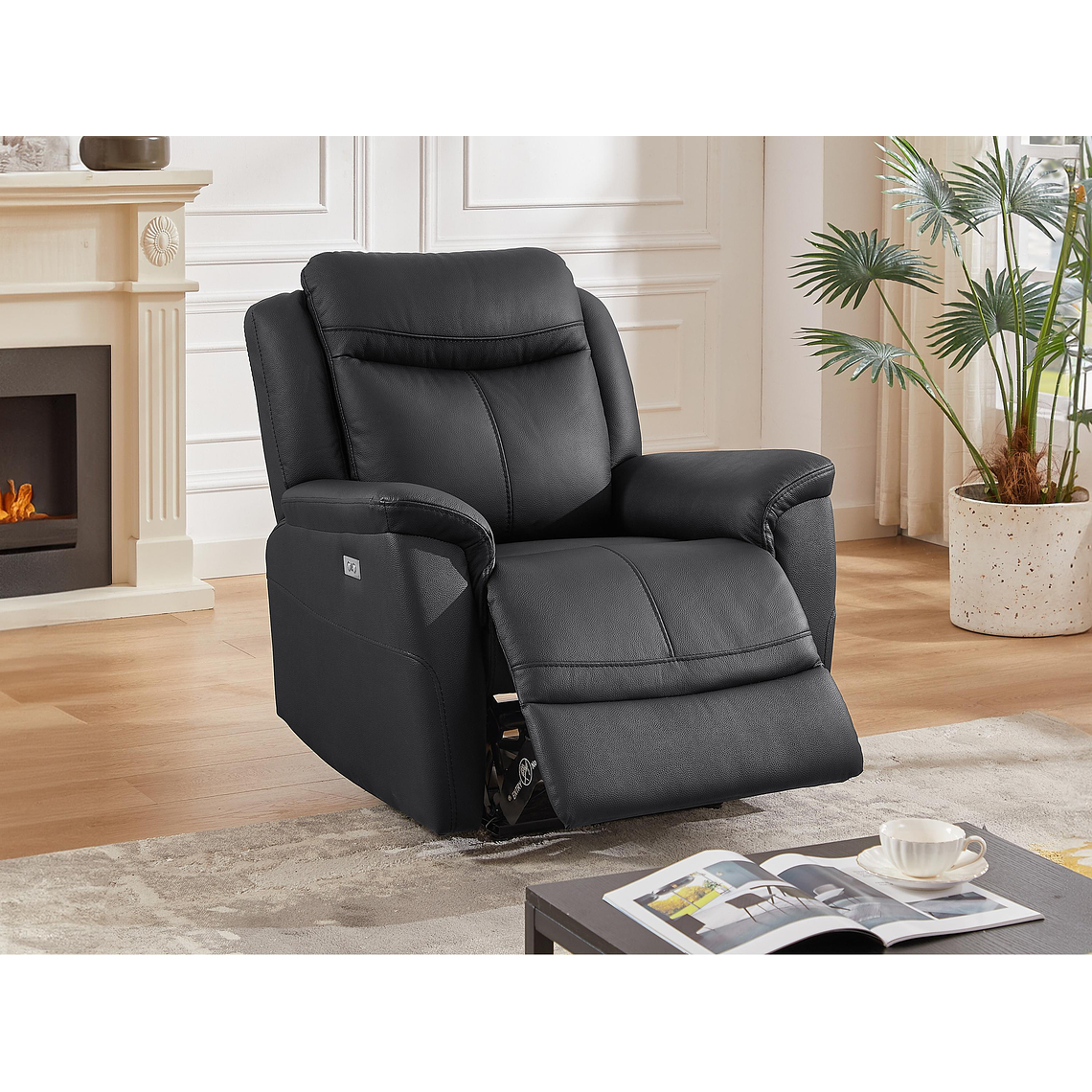 Bergere relax eléctrico de cuero de vaca negro NOMAJO 4