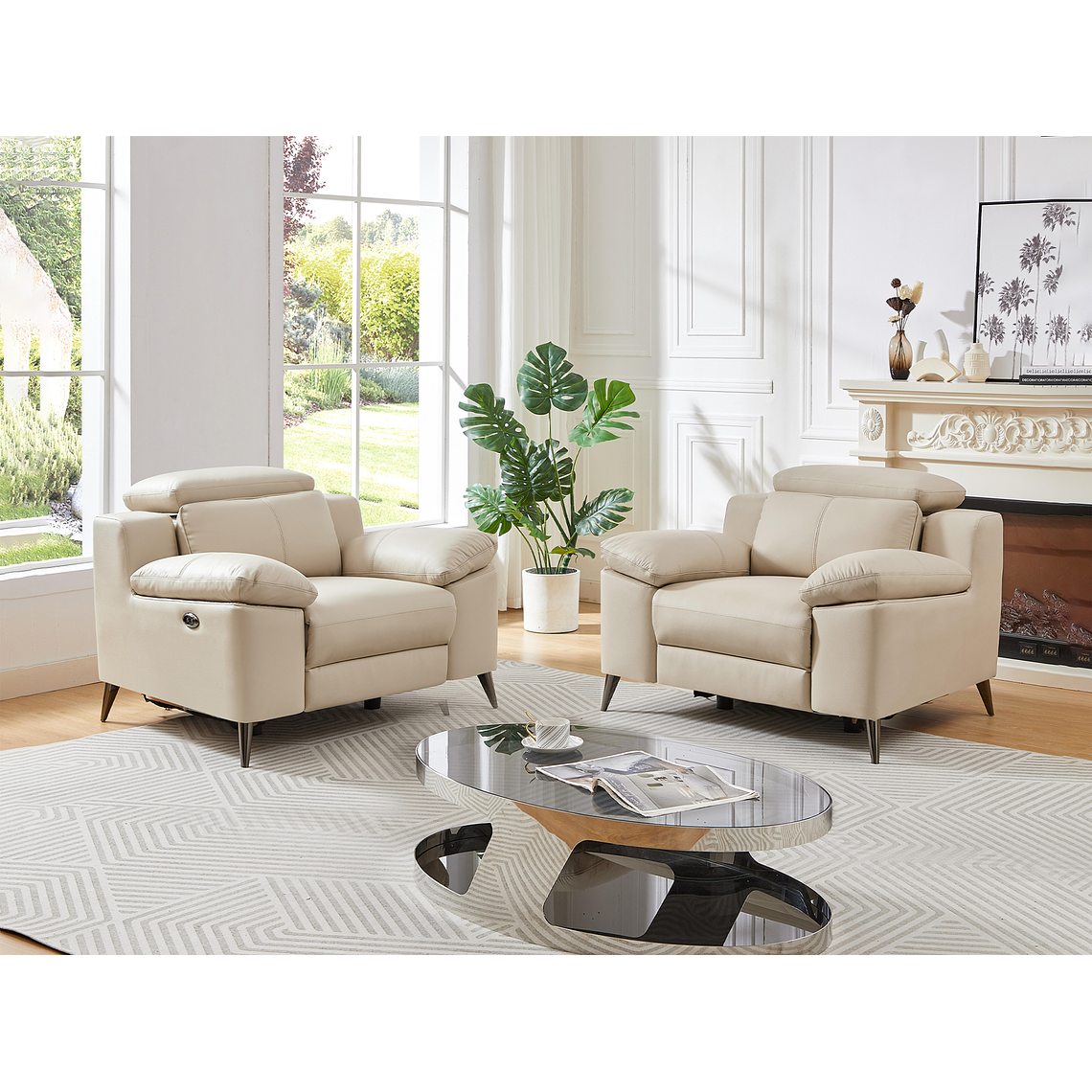 Bergere relax eléctrico de cuero beige MAROTI 7