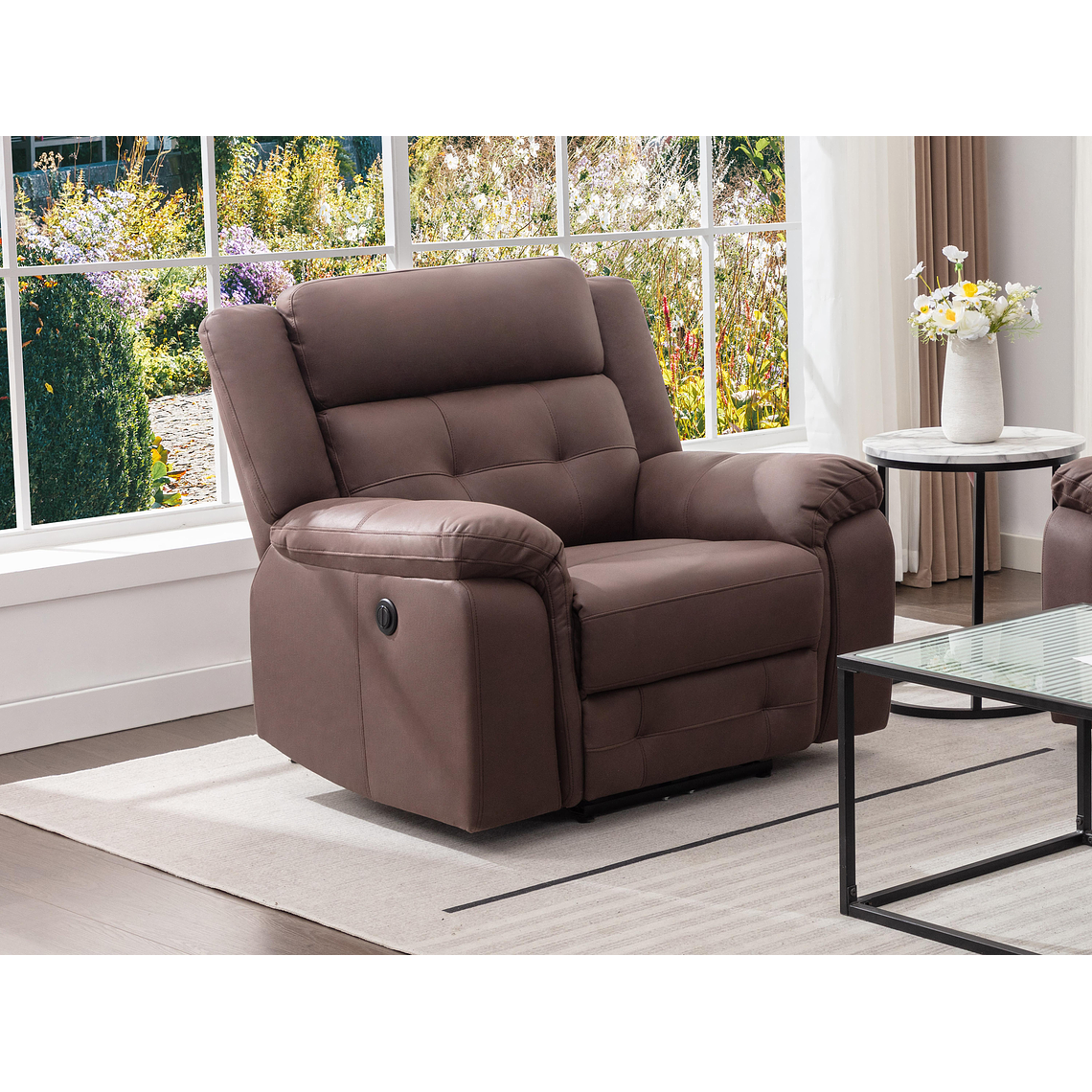 Bergere reclinable eléctrico de microfibra con aspecto de cuero envejecido marrón ORTIANO 1