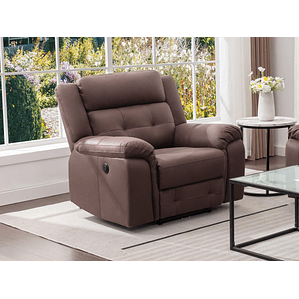 Bergere reclinable eléctrico de microfibra con aspecto de cuero envejecido marrón ORTIANO