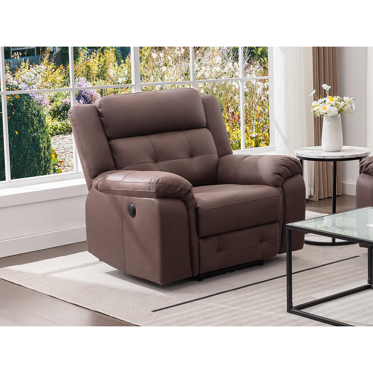 Bergere reclinable eléctrico de microfibra con aspecto de cuero envejecido marrón ORTIANO 1