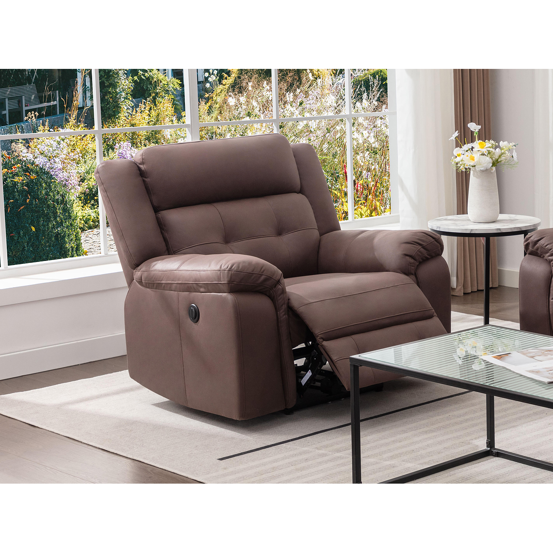 Bergere reclinable eléctrico de microfibra con aspecto de cuero envejecido marrón ORTIANO 2