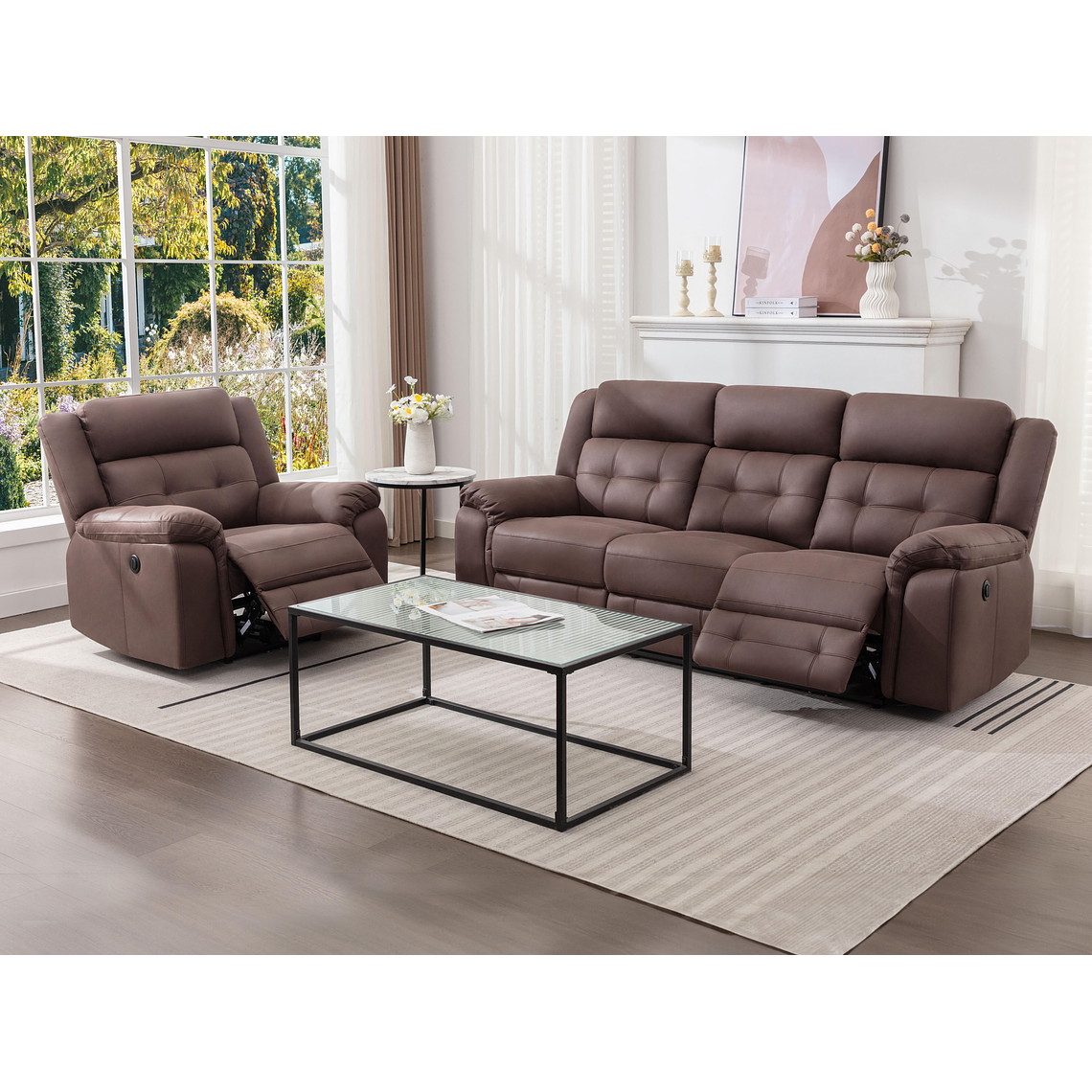 Bergere reclinable eléctrico de microfibra con aspecto de cuero envejecido marrón ORTIANO 11