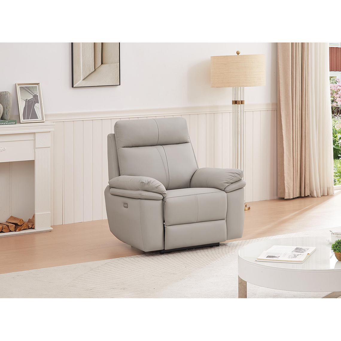 Bergere relax eléctrico de cuero gris claro MESOLA 1