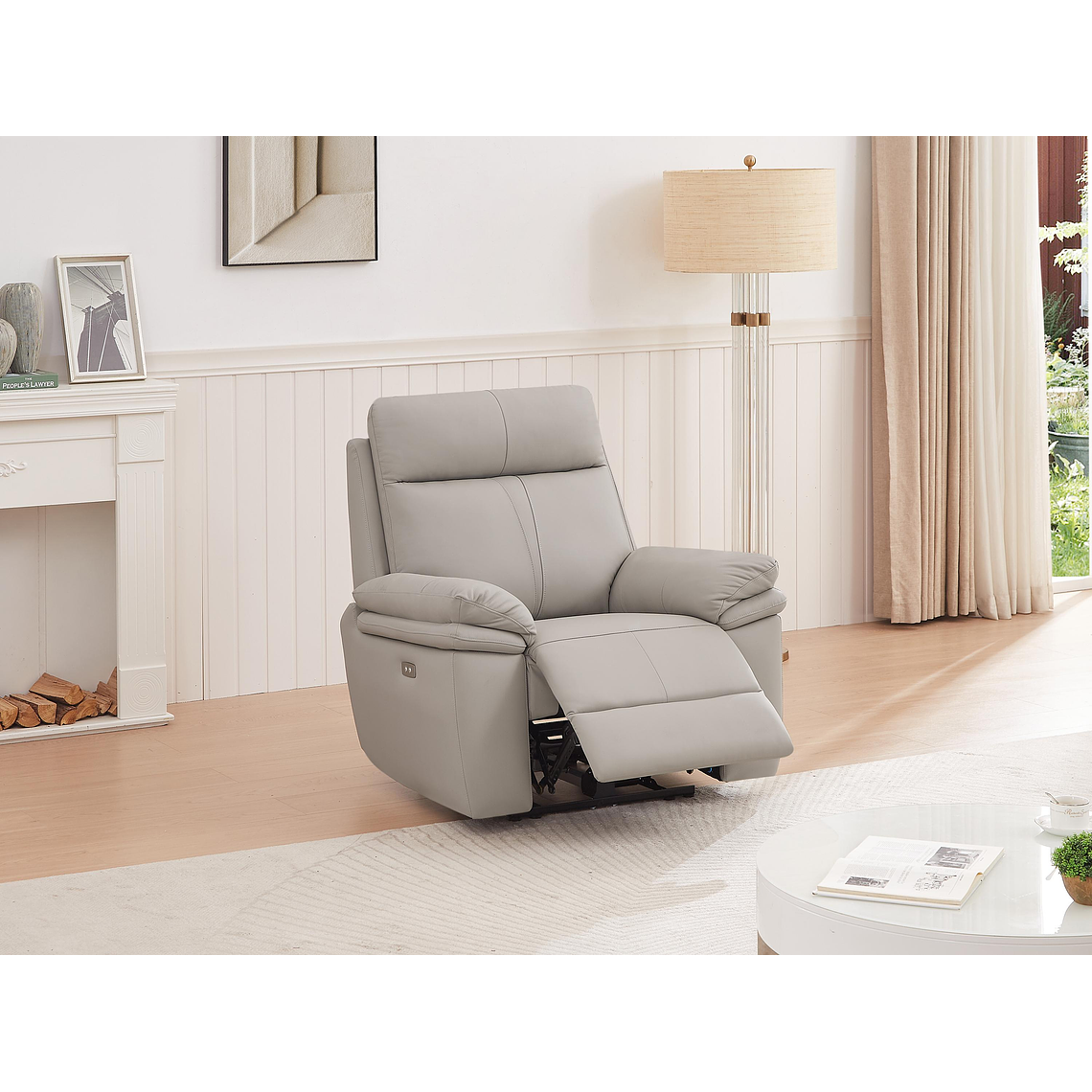 Bergere relax eléctrico de cuero gris claro MESOLA 2