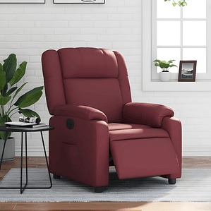 Bergere reclinable eléctrico de cuero sintético rojo tinto
