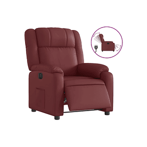 Bergere reclinable eléctrico de cuero sintético rojo tinto