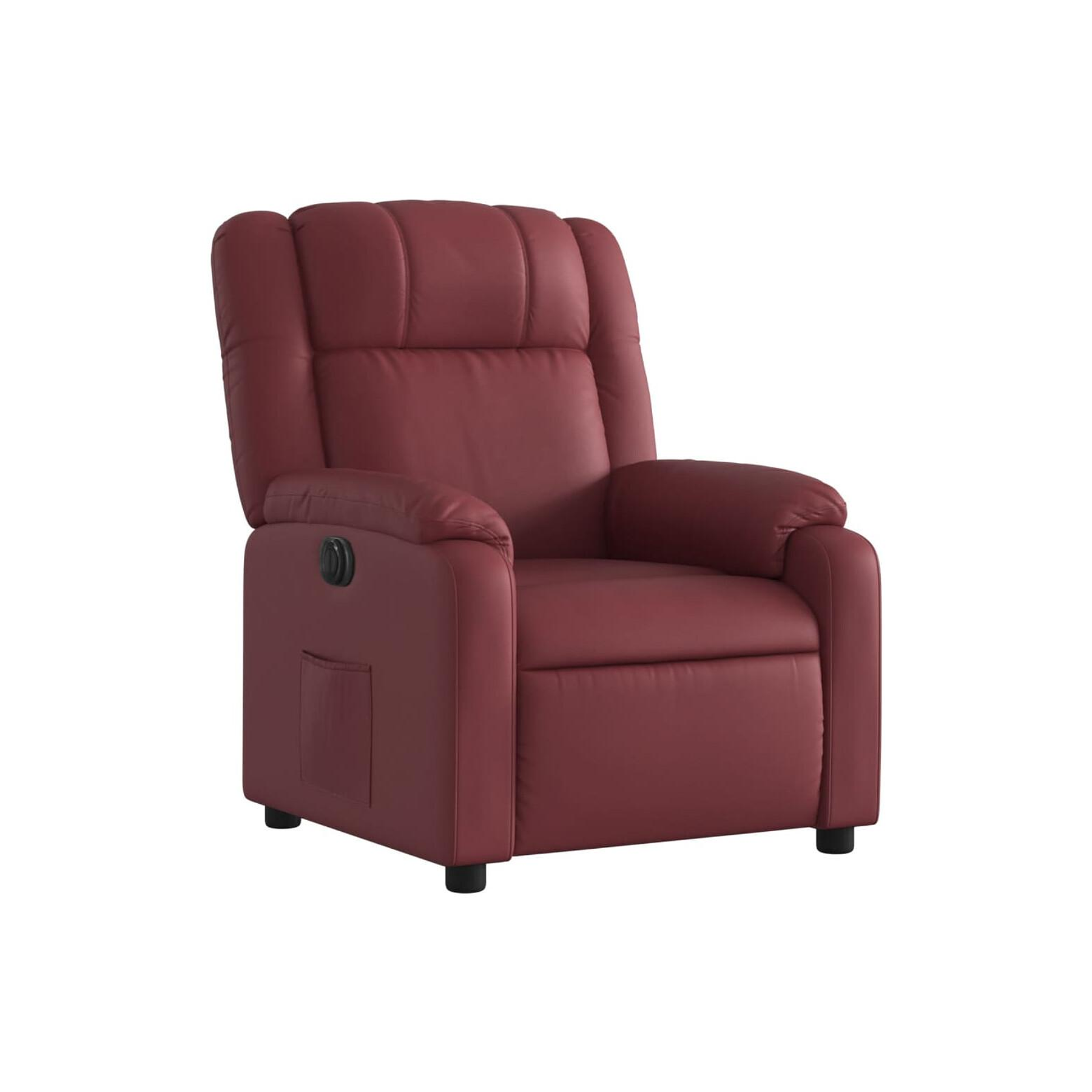 Bergere reclinable eléctrico de cuero sintético rojo tinto