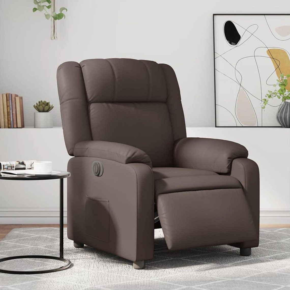Bergere reclinable eléctrico de cuero sintético marrón 1