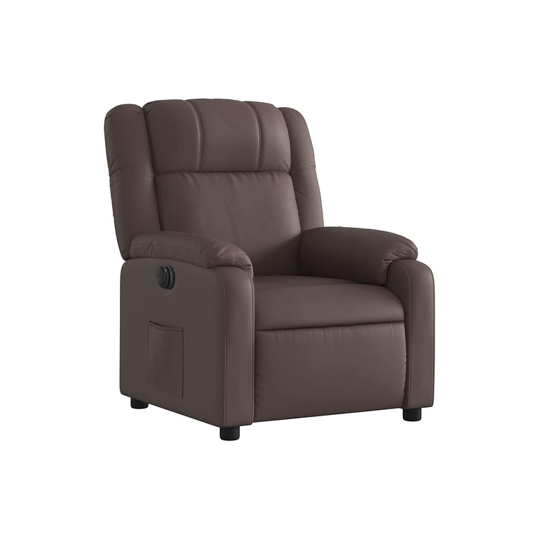 Bergere reclinable eléctrico de cuero sintético marrón 3