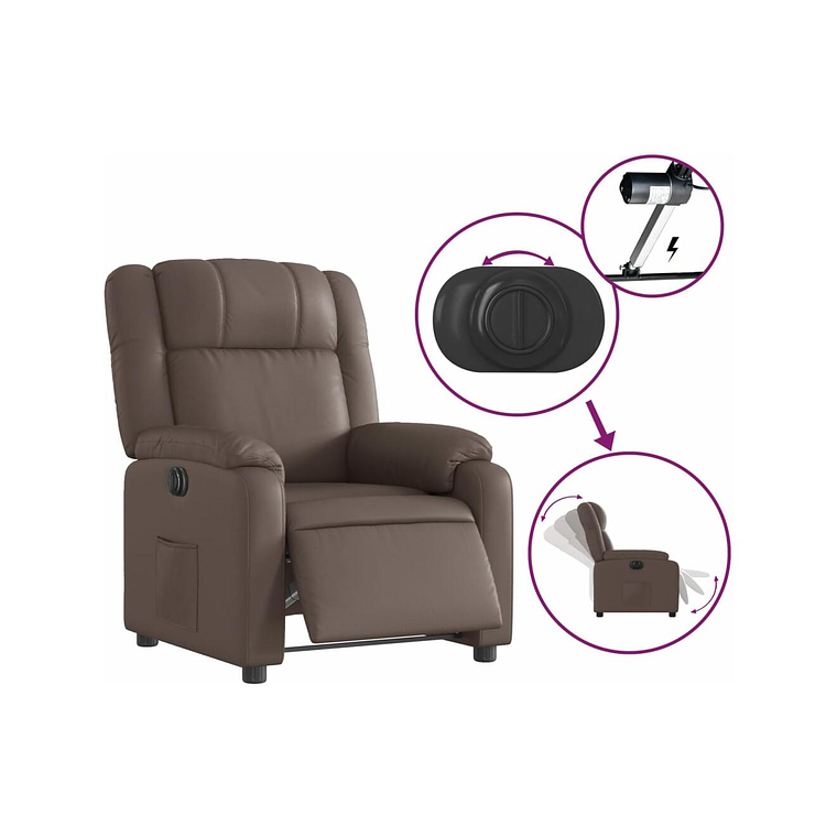 Bergere reclinable eléctrico de cuero sintético marrón 5