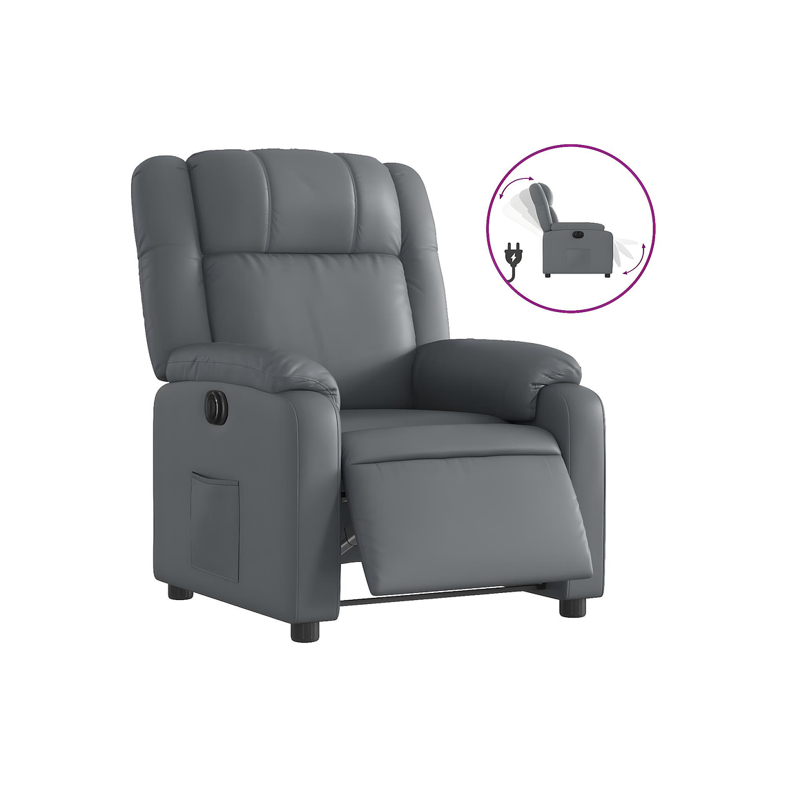 Bergere reclinable eléctrico de cuero sintético gris 2