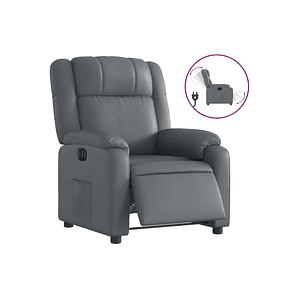 Bergere reclinable eléctrico de cuero sintético gris