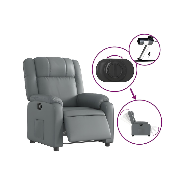 Bergere reclinable eléctrico de cuero sintético gris 5