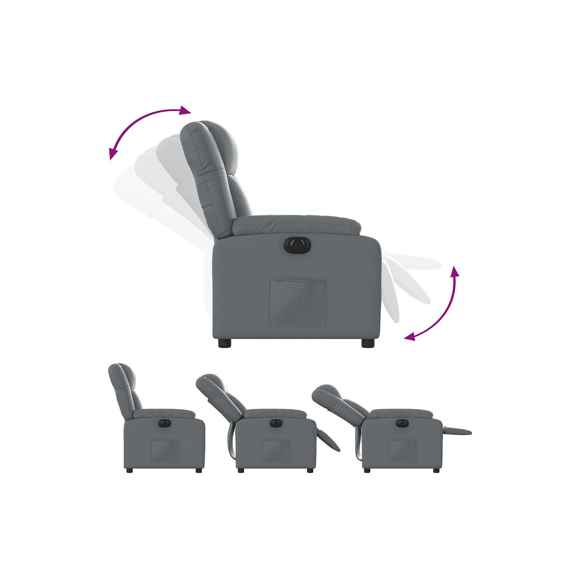 Bergere reclinable eléctrico de cuero sintético gris 6