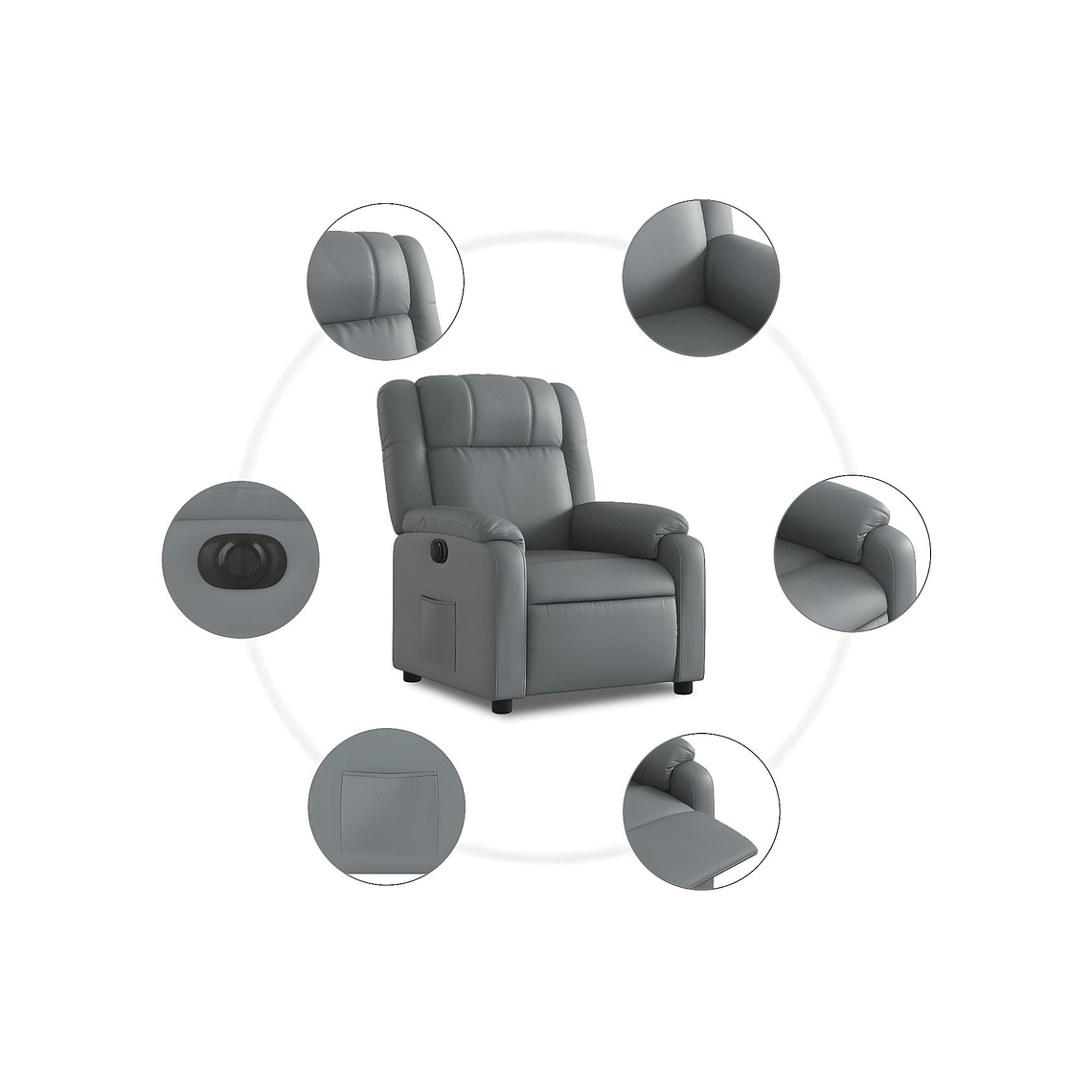 Bergere reclinable eléctrico de cuero sintético gris 7