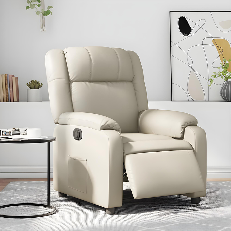 Bergere reclinable eléctrico de cuero sintético crema 1