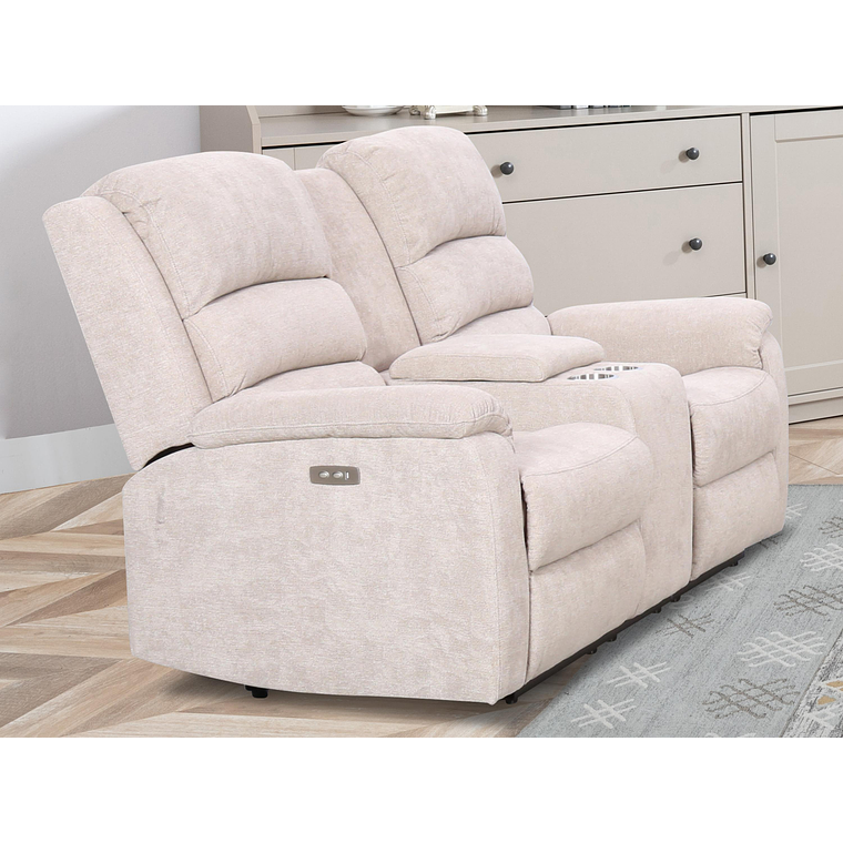 Sofá de 2 plazas relax eléctrico con tableta NEVERS de tela - Beige 173 cm 3