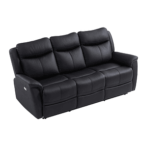 Sofá 3 plazas relax eléctrico de cuero de vaca negro NOMAJO 207 cm