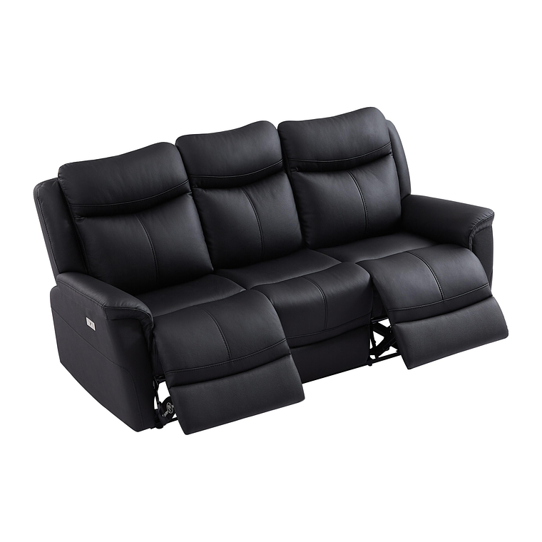Sofá 3 plazas relax eléctrico de cuero de vaca negro NOMAJO 207 cm 5