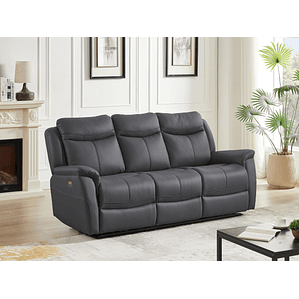 Sofá 3 plazas relax eléctrico de cuero de vaca gris antracita NOMAJO 207 cm