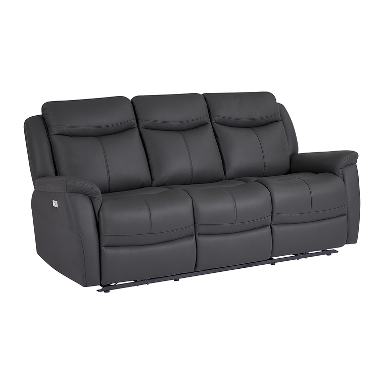 Sofá 3 plazas relax eléctrico de cuero de vaca gris antracita NOMAJO 207 cm 2