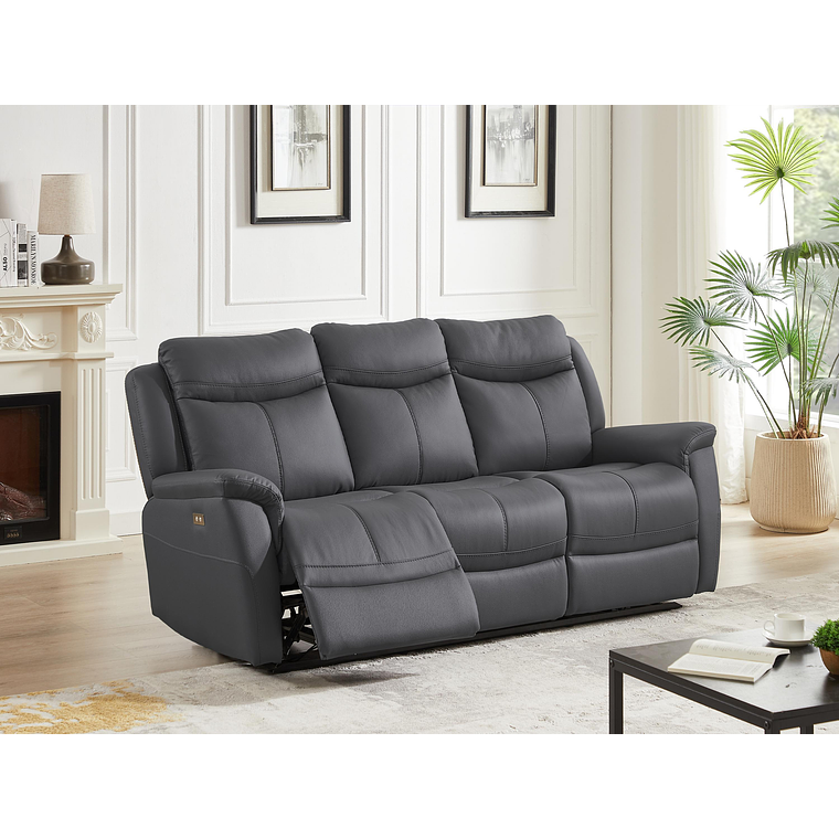 Sofá 3 plazas relax eléctrico de cuero de vaca gris antracita NOMAJO 207 cm 4