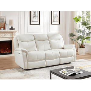 Sofá 3 plazas relax eléctrico de cuero de vaca blanco NOMAJO 207 cm