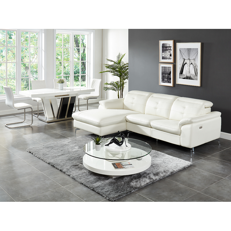 Sofá rinconero relax eléctrico de piel de búfalo LISMORE - Blanco - Ángulo izquierdo 250 cm 1