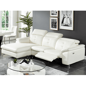 Sofá rinconero relax eléctrico de piel de búfalo LISMORE - Blanco - Ángulo izquierdo 250 cm