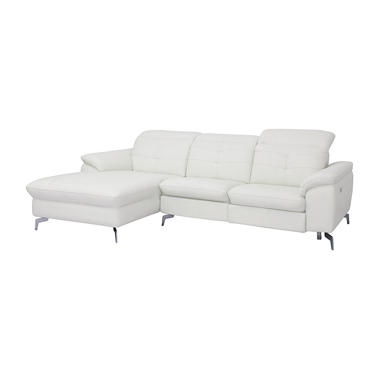 Sofá rinconero relax eléctrico de piel de búfalo LISMORE - Blanco - Ángulo izquierdo 250 cm 4
