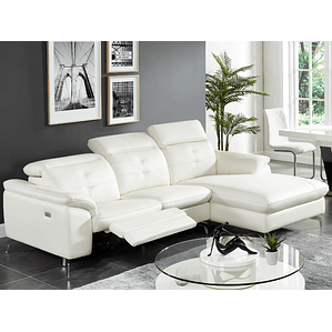 Sofá rinconero relax eléctrico piel de búfalo LISMORE - Blanco - Ángulo derecho 250 cm