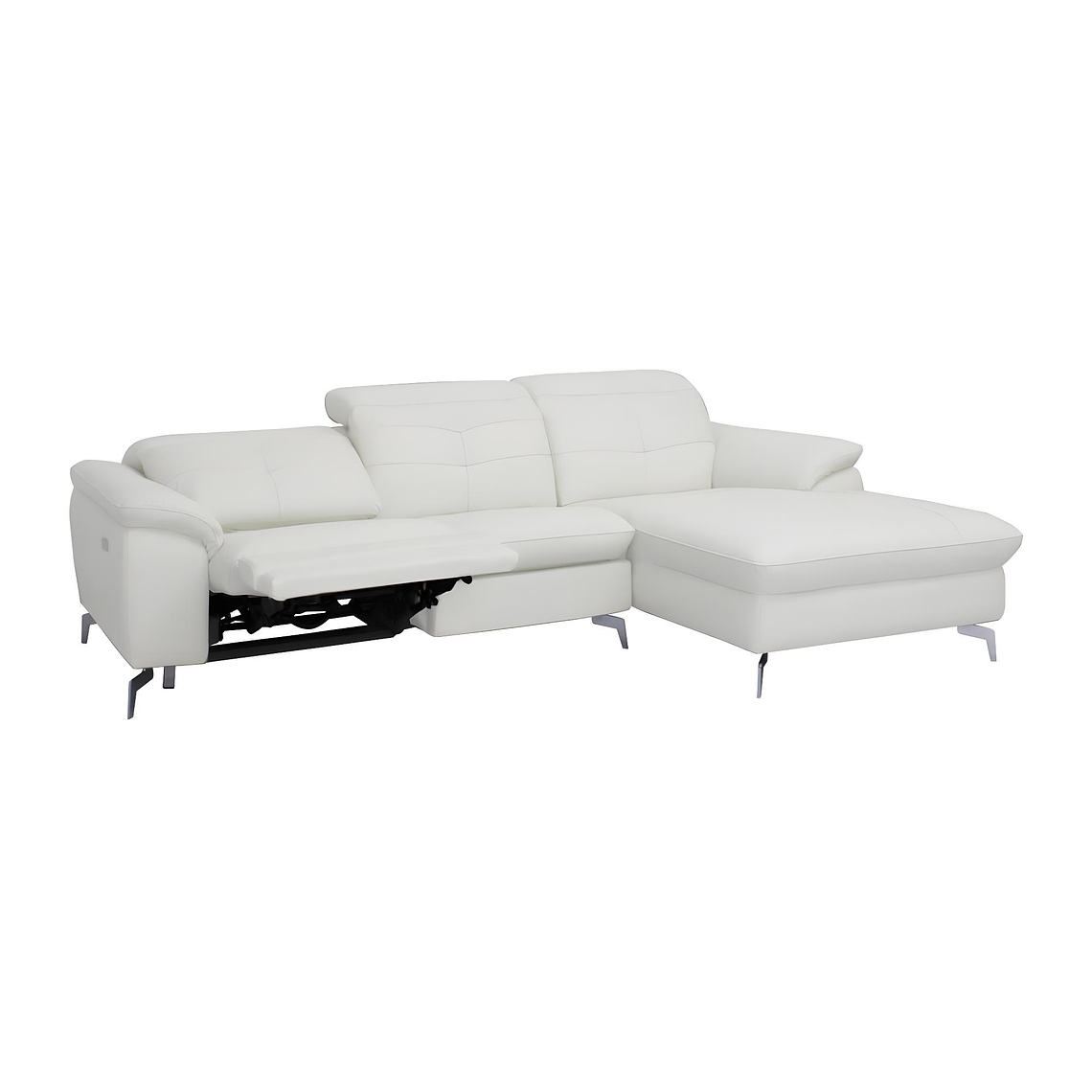 Sofá rinconero relax eléctrico piel de búfalo LISMORE - Blanco - Ángulo derecho 250 cm 5