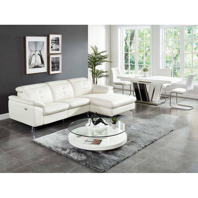 Sofá rinconero relax eléctrico piel de búfalo LISMORE - Blanco - Ángulo derecho 250 cm 6