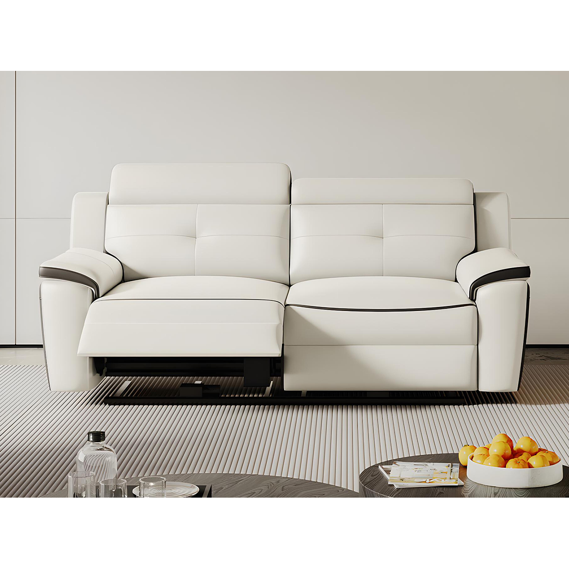 Sofá relax eléctrico de 3 plazas de piel ANGELIQUE - Blanco/antracita 207 cm 1