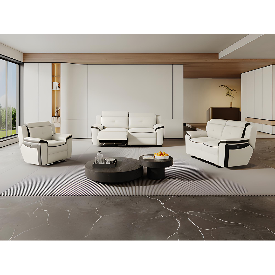 Sofá relax eléctrico de 3 plazas de piel ANGELIQUE - Blanco/antracita 207 cm 7